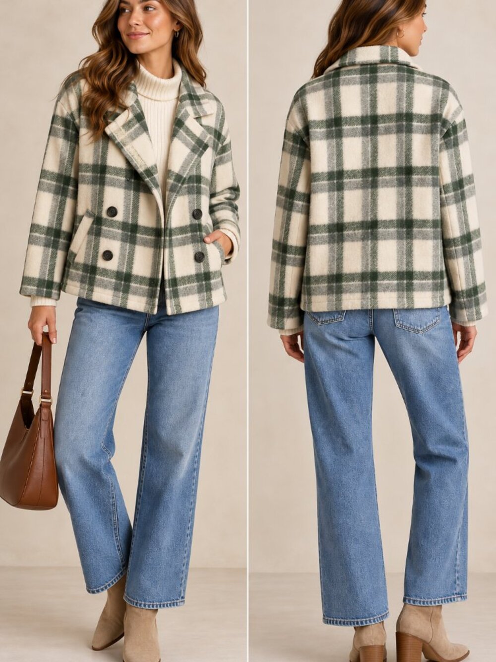 NWT Madewell Jacquard Double-Breasted Crop Blazer Plaid Deep Forest M